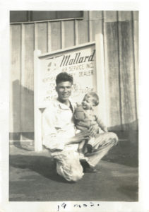 A.Ken Forester, Sr., Meridian founder, is shown with son, Ken Jr., in front of Mallard Air Service. This was the company’s first location at Teterboro Airport (photo circa 1947)